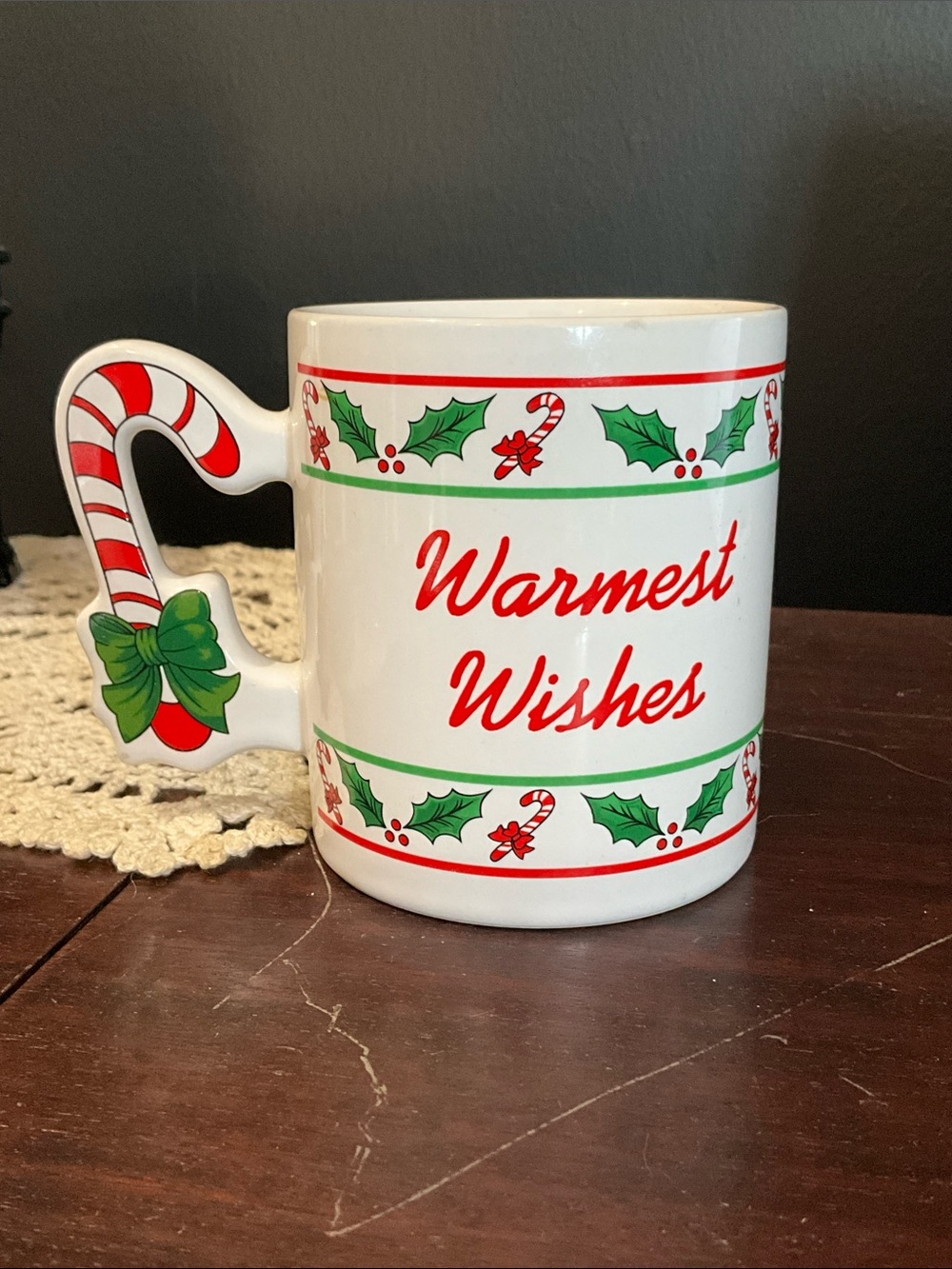 Vintage 1986 Enesco Warmest Wishes Christmas Mug Made in Korea